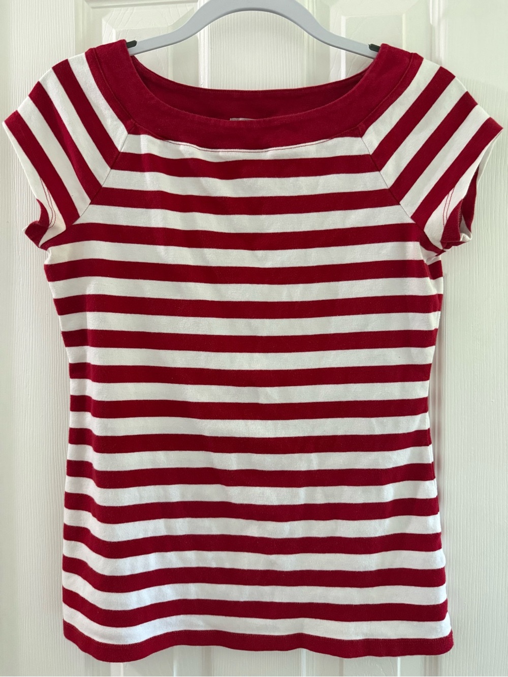 ❤️🤍 Women's Red & White Striped Boatneck Short Sleeve Tee ❤️🤍